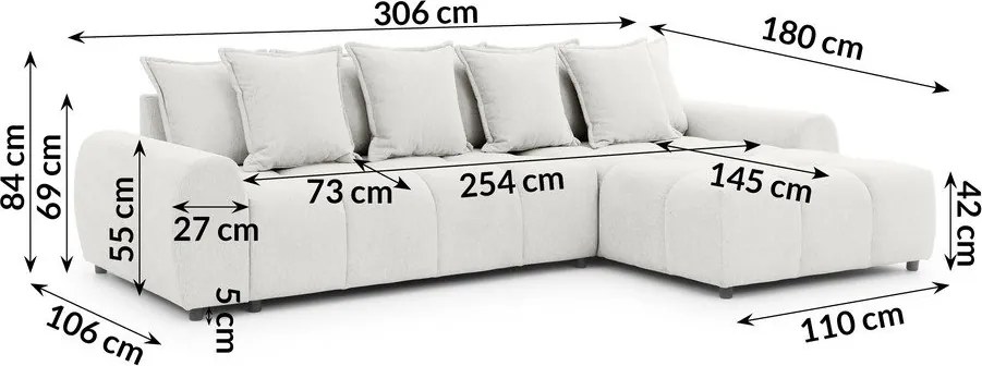 Colțar alb (cu colț pe partea dreaptă/cu șezlong) Albane – Ropez