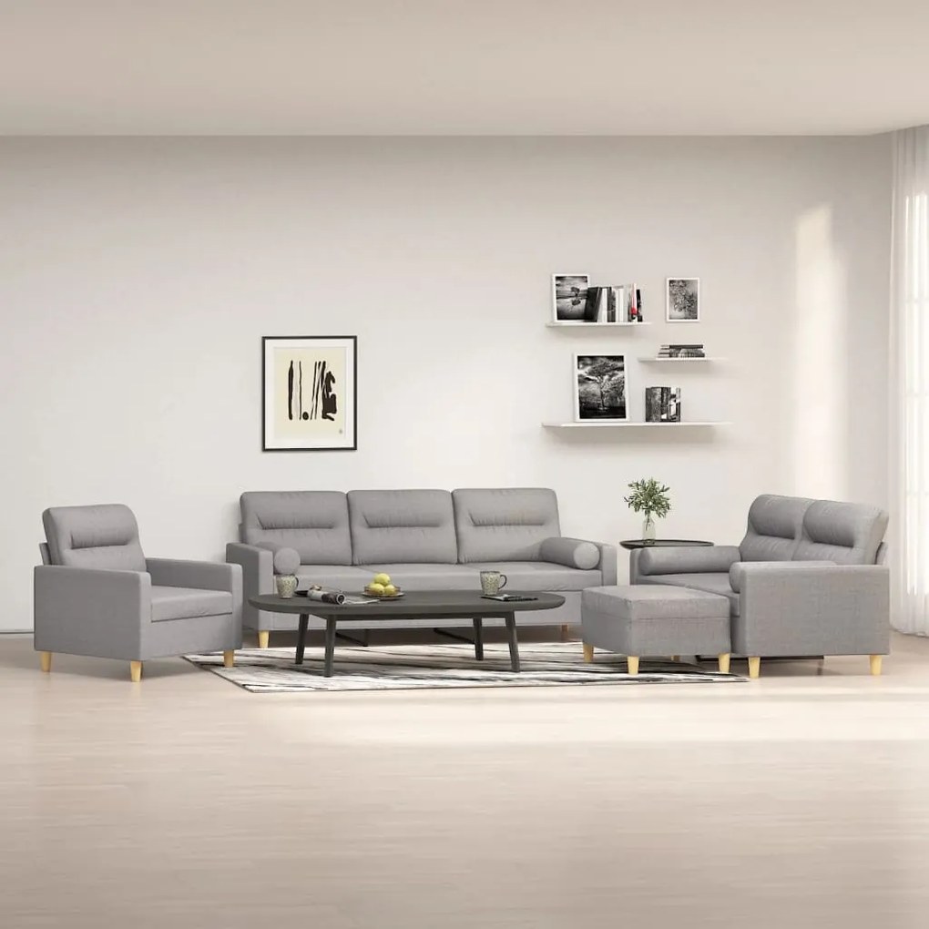 3153753 vidaXL Set canapea perne/perne decorative, 4 piese, gri deschis textil