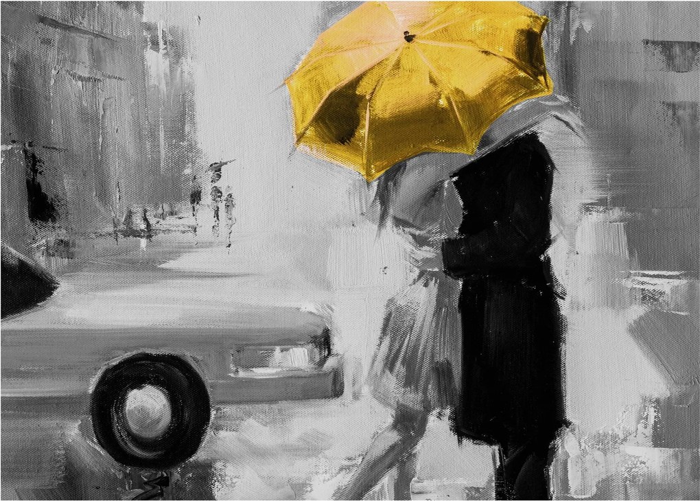 Tablou - Cuplu în dragoste sub o umbrelă, galben (70x50 cm)