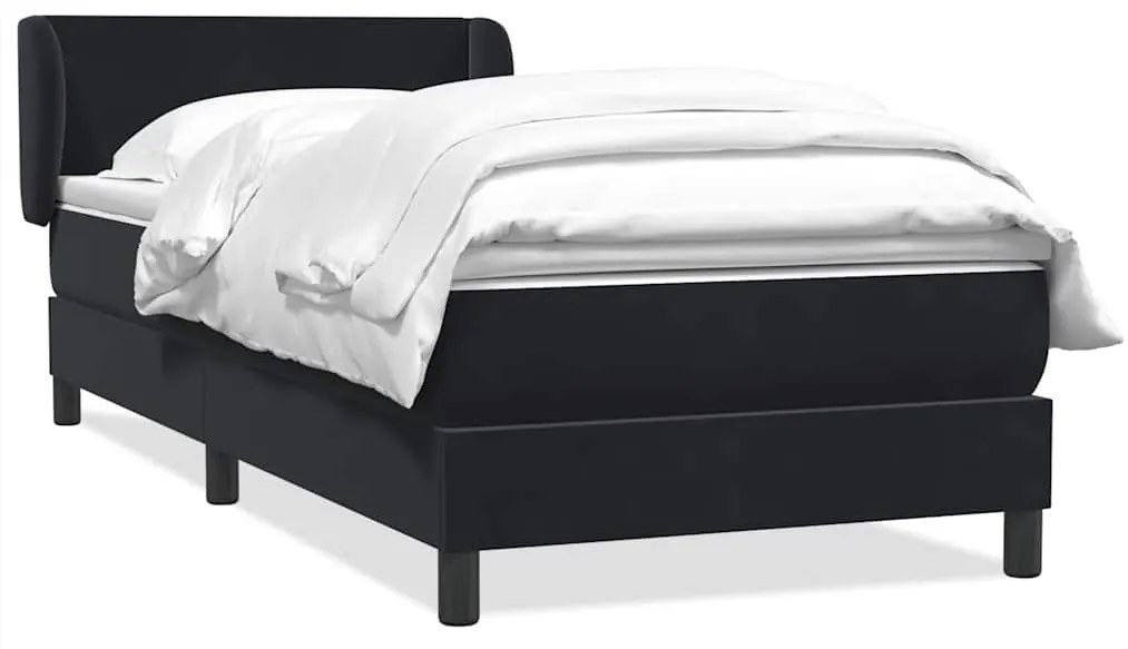 vidaXL Pat box spring cu saltea, negru, 80x220 cm, catifea