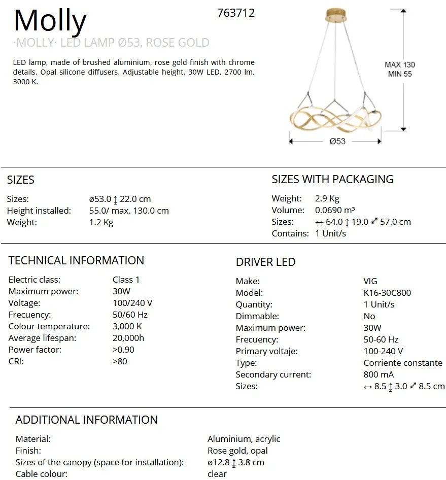 Lustra LED design ultra-modern Molly auriu roze SV-763712