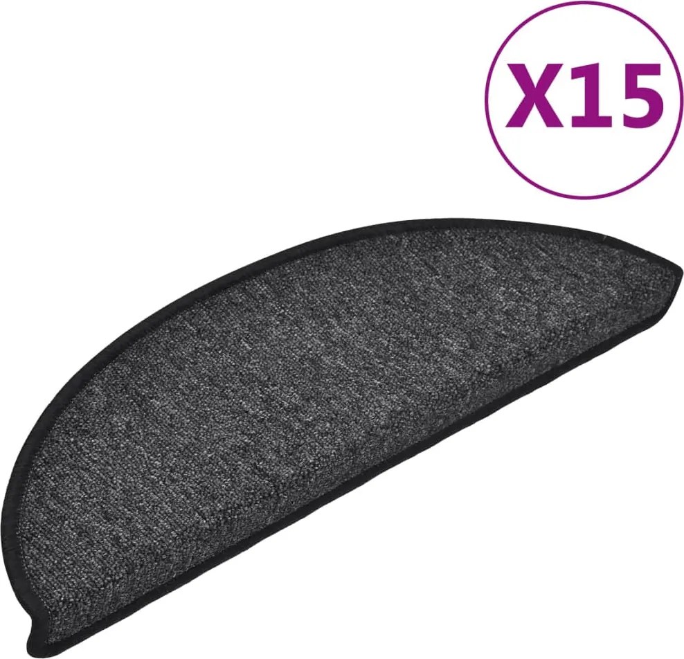 vidaXL Covorașe pentru scări, 15 buc., 56x17x3 cm, antracit, semirotunde