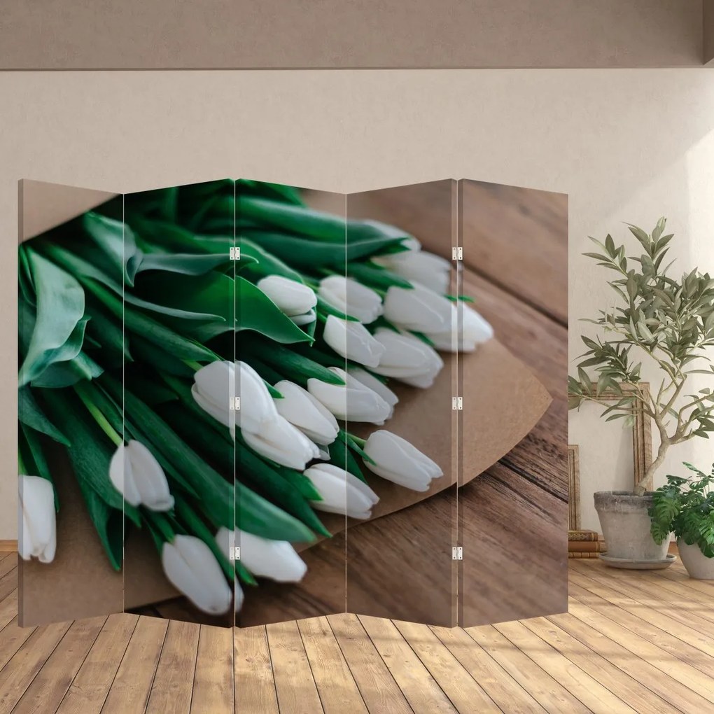 Paravan - Buchet de lalele albe (210x170 cm)