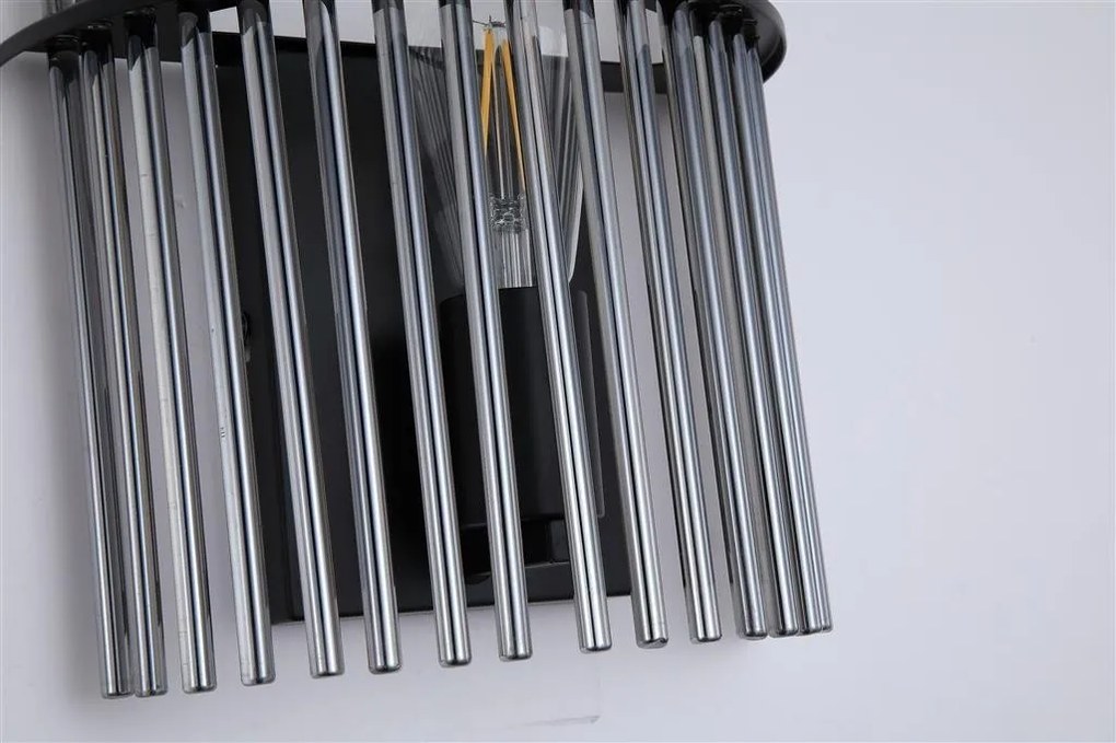 Aplica de perete metal negru, tije din sticla Swizzle