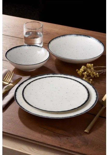 Set veselă 24 piese, din porțelan, alb/negru