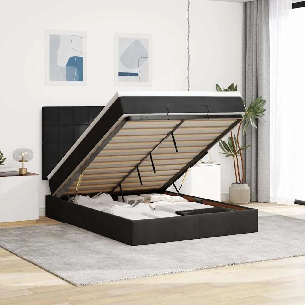vidaXL Cadru de pat otoman cu saltele, catifea neagră 140x200cm
