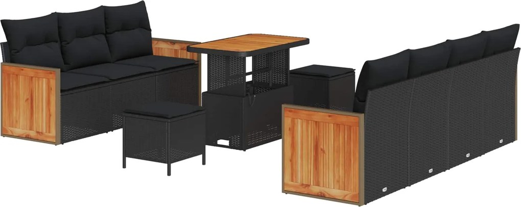 vidaXL Set de canapele pentru grădină cu pernă 13 pcs Negru poliratan