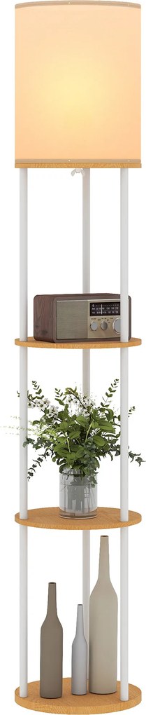 HOMCOM Lampă de podea cu rafturi cu 3 temperaturi de culoare telecomandă pentru living dormitor birou lemn natural | Aosom Romania