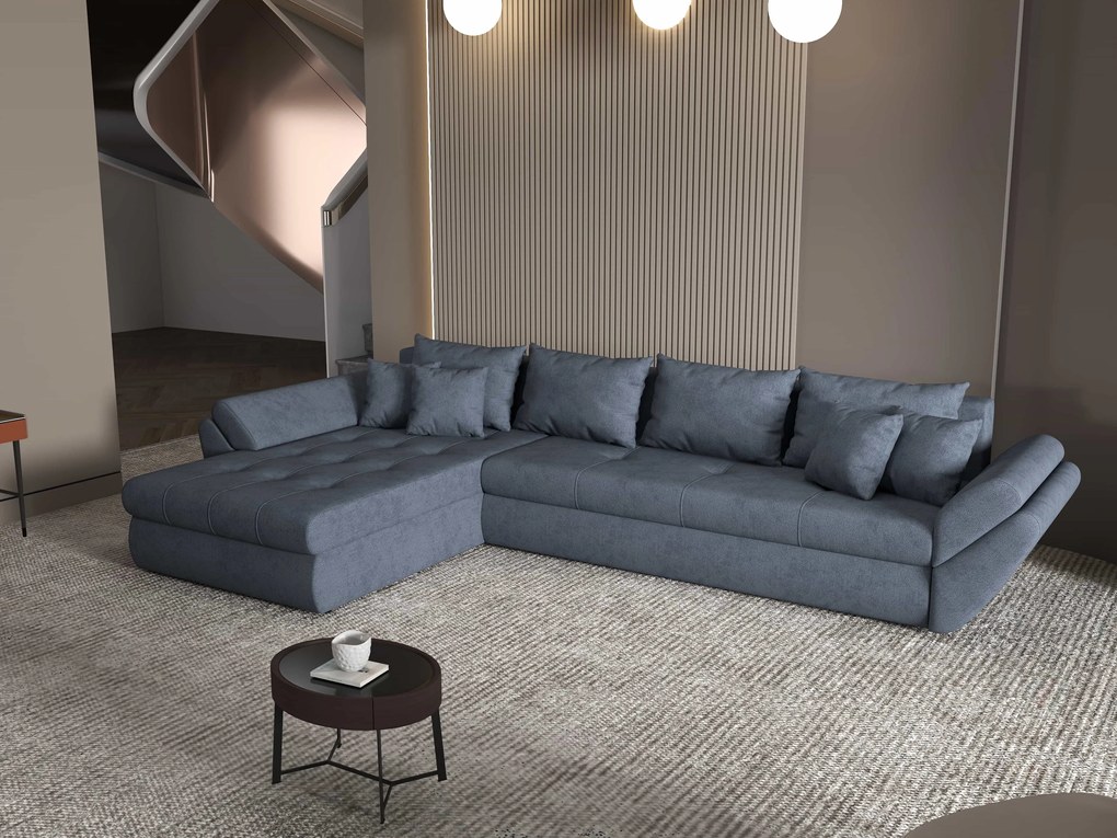 Colțar extensibil dumonde cu ladă de depozitare si sezut confortabil din spuma high-density, Loana XL Enjoy Antracit 335x185 cm