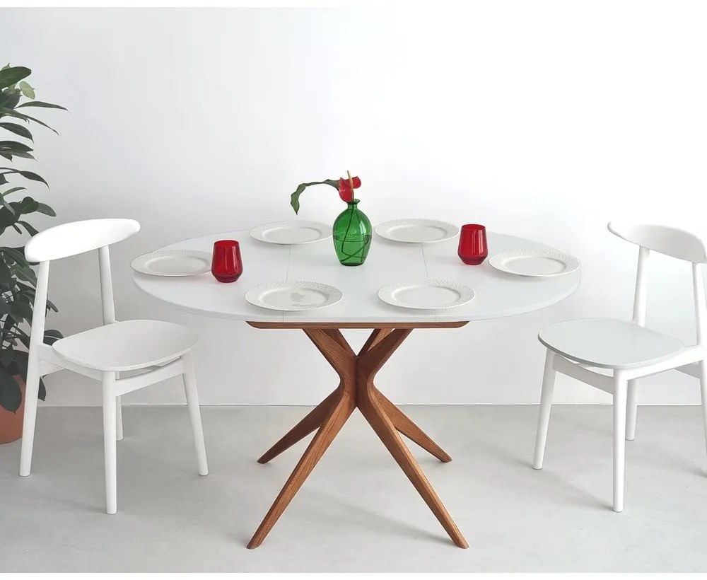 Masă de dining rotundă extensibilă cu blat suplimentar ø 90 cm Jubi – Ragaba