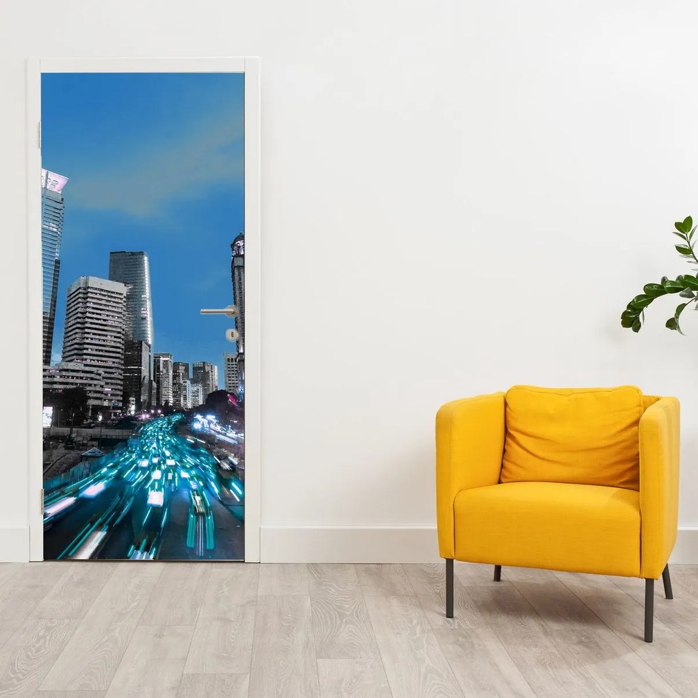 Fototapet pentru ușă - Oraș noaptea (95x205cm)