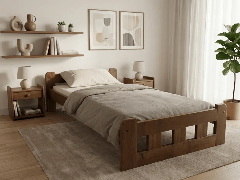 Pat de o persoana inalt Naomi 90x200 cm, stejar Saltele: Cu saltele Coco Maxi 20 cm, Somiera pat: Cu lamele curbate