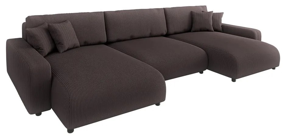 Colțar maro extensibil, cu spațiu de depozitare, cu tapițerie din catifea reiată Sara – Ropez