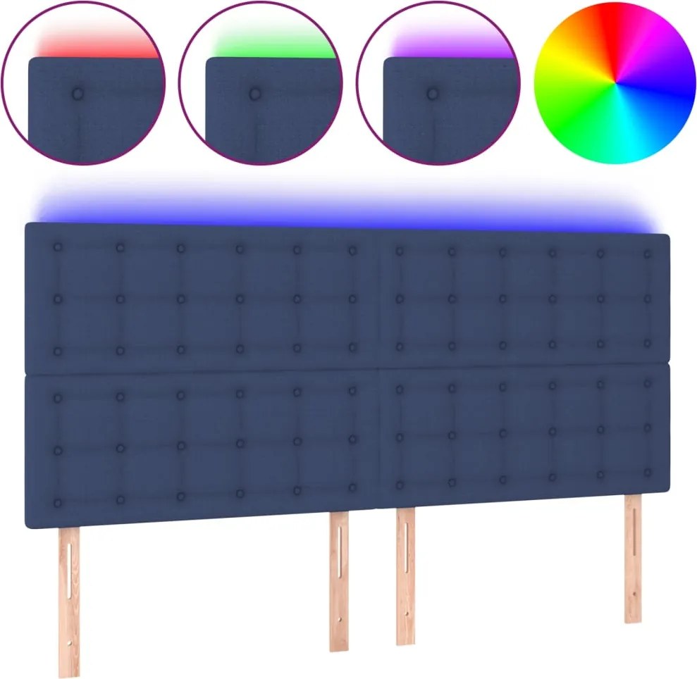 vidaXL Tăblie de pat cu LED, albastru, 200x5x118/128 cm, textil