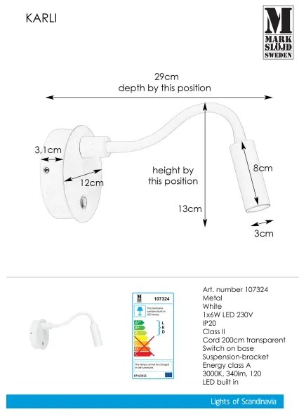 Markslöjd 107324 - Aplică perete LED KARLI LED/6W/230V