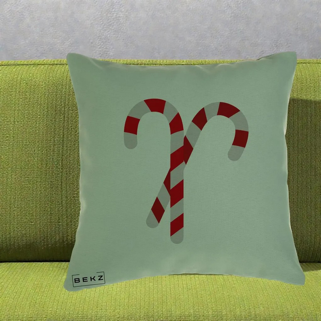 Perna Decorativa Candy Cane de Craciun, 40x40 cm, Verde, Husa Detasabila, Perna Inclusa, BEKZ®