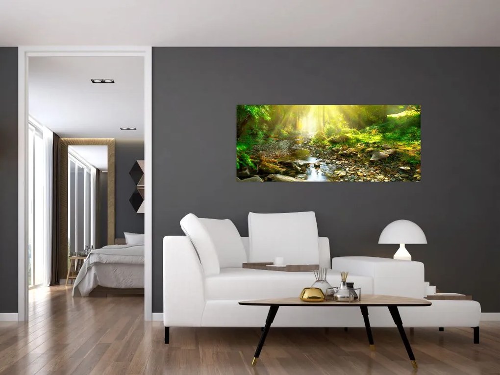 Tablou cu râul în pădurea verde (120x50 cm)