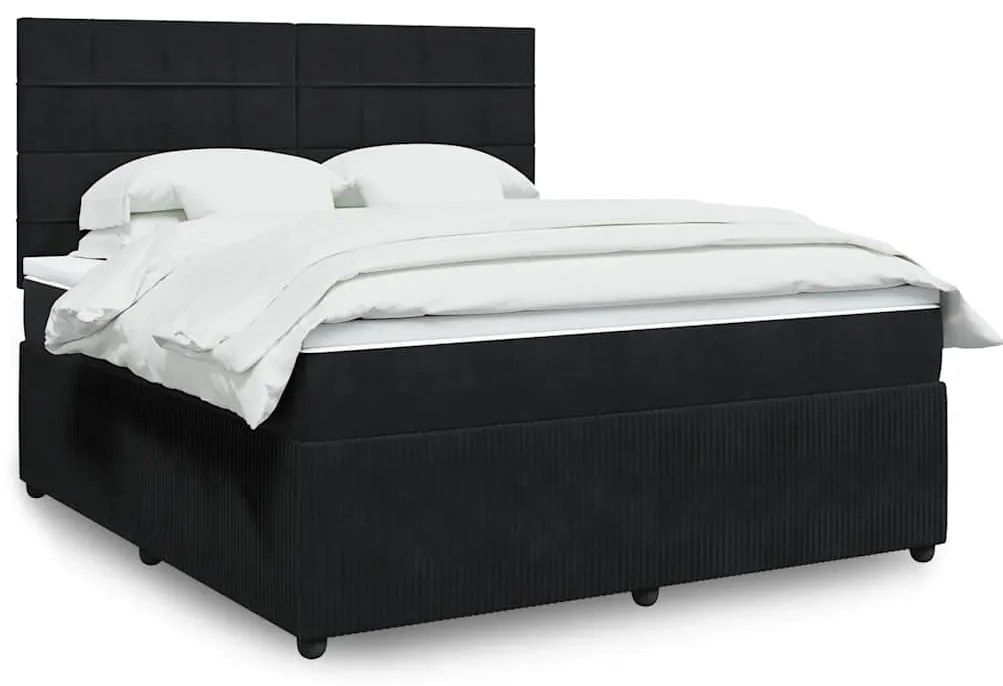 vidaXL Pat box spring cu saltea, negru, 180x200 cm, catifea