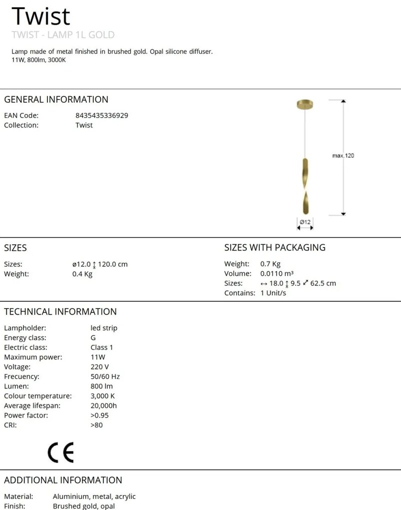 Lustra/Pendul LED design modern Twist auriu