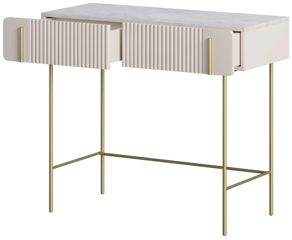 Masuta de toaleta Malmi 100 cm cu sertare - cashmir / crema bianca / picioare aurii