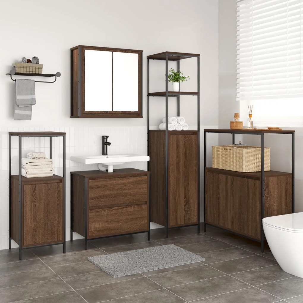 Set de baie vidaXL 5 piese, din lemn de stejar maro