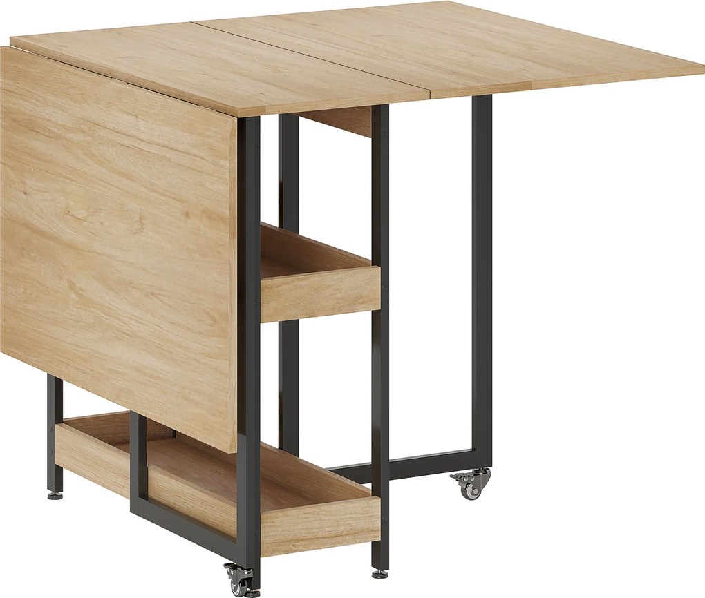 HOMCOM Masă de sufragerie pliabilă pe roți 4 persoane cu compartimente deschise, pentru spații mici, sufragerie, stejar | Aosom Romania