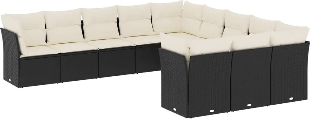 vidaXL Set canapele de grădină cu perne, 11 piese, negru, poliratan