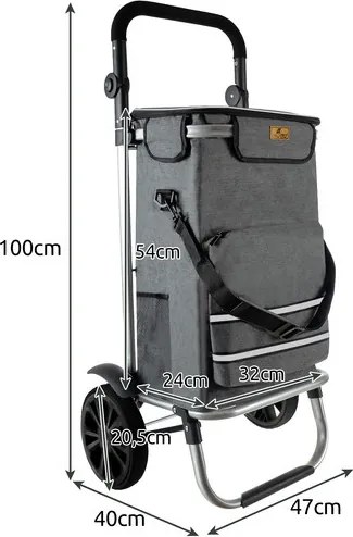 Cărucior mare de cumpărături 40 l - pliabil, cu mâner reglabil