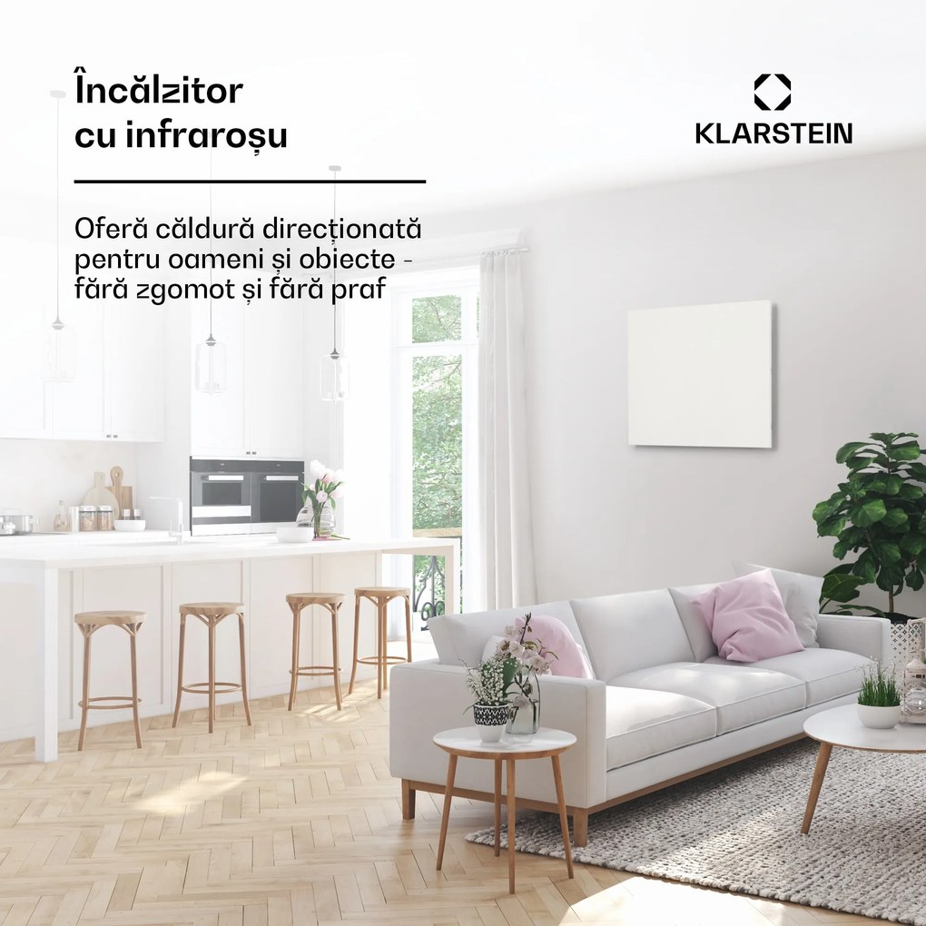 Klarstein Wonderwall Air Infinite, încălzitor cu infraroșu, 60 x 50 cm, 300 W, montat pe perete, telecomandă, alb