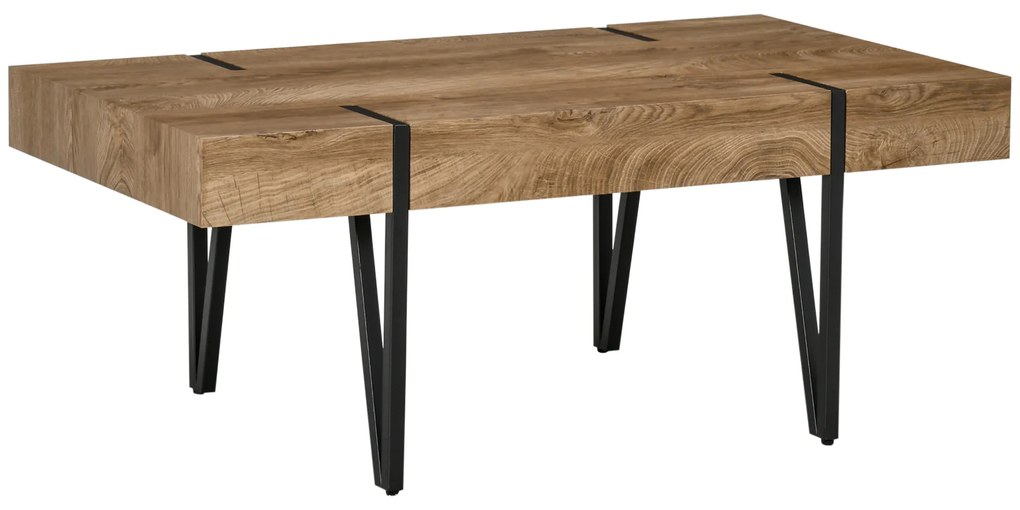 HOMCOM Masă de Cafea Dreptunghiulară Stil Industrial Picioare în Formă de Ace Metal Negru Placă Aspect Bastaing Vechi Lemn | Aosom Romania