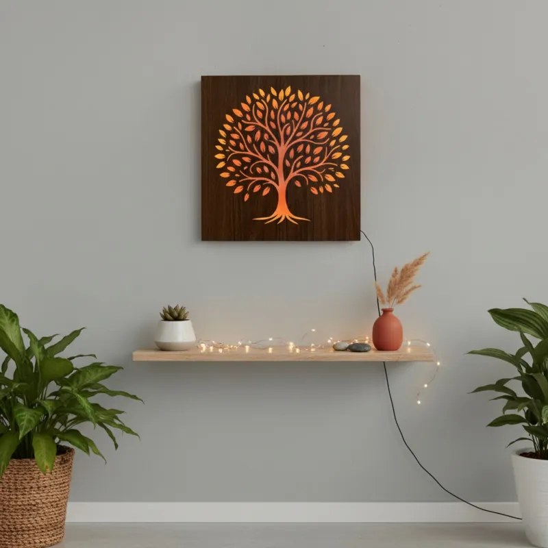 SENTOP | Tablou LED Copacul Vieții - decorațiune din lemn cu iluminare din spate - KROWE