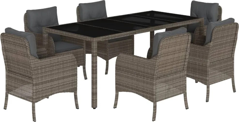 vidaXL Set mobilier de grădină cu perne, 7 piese, gri, poliratan