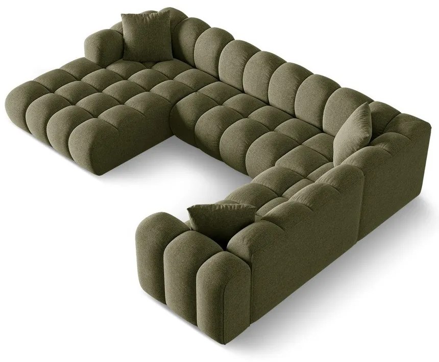 Colțar verde cu tapițerie din chenille (cu colț pe partea dreaptă/în formă de "U") Treno – Cosmopolitan Design