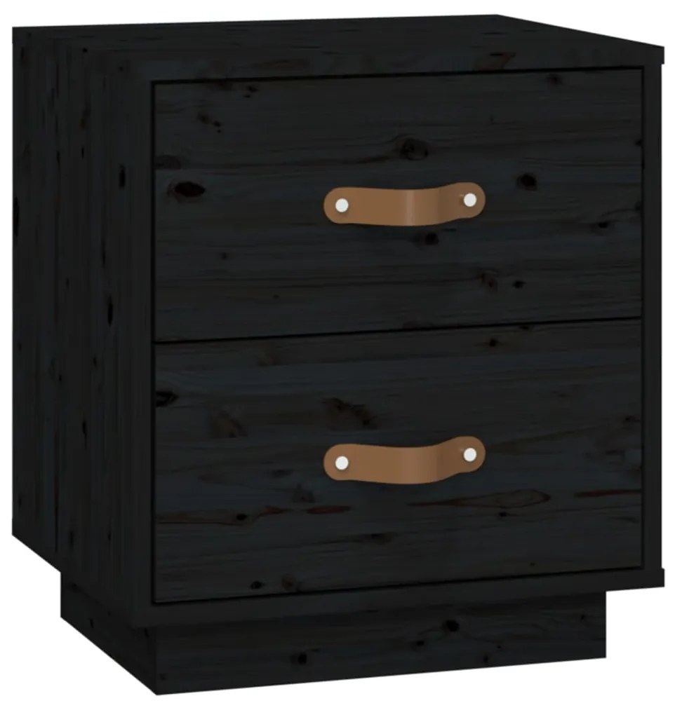 818333 vidaXL Noptieră, negru, 40x34x45 cm, lemn masiv de pin