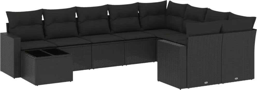 vidaXL Set canapele de grădină cu perne, 10 piese, negru, poliratan