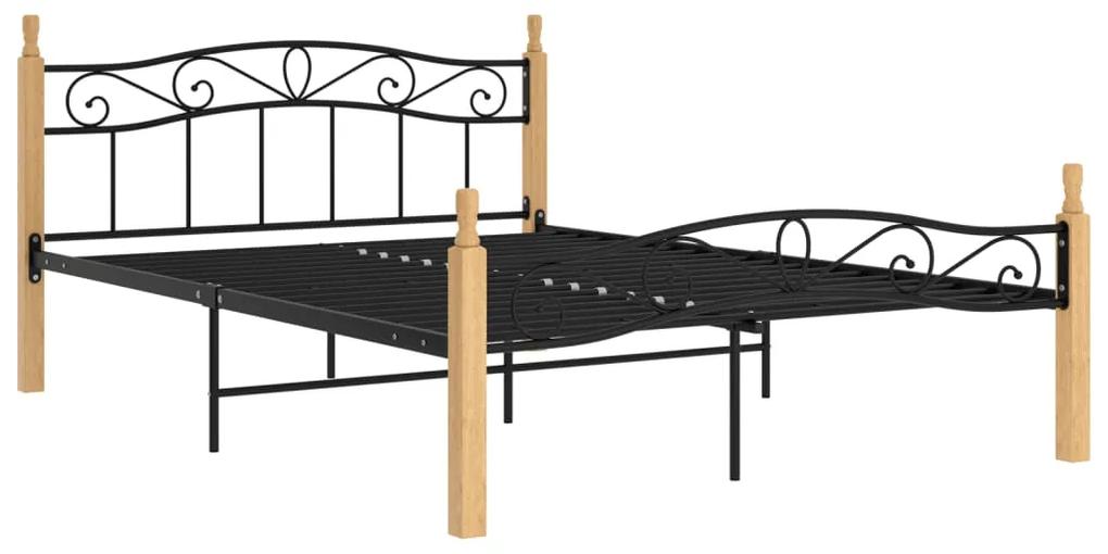 324915 vidaXL Cadru de pat, negru, 160x200 cm, metal și lemn masiv de stejar