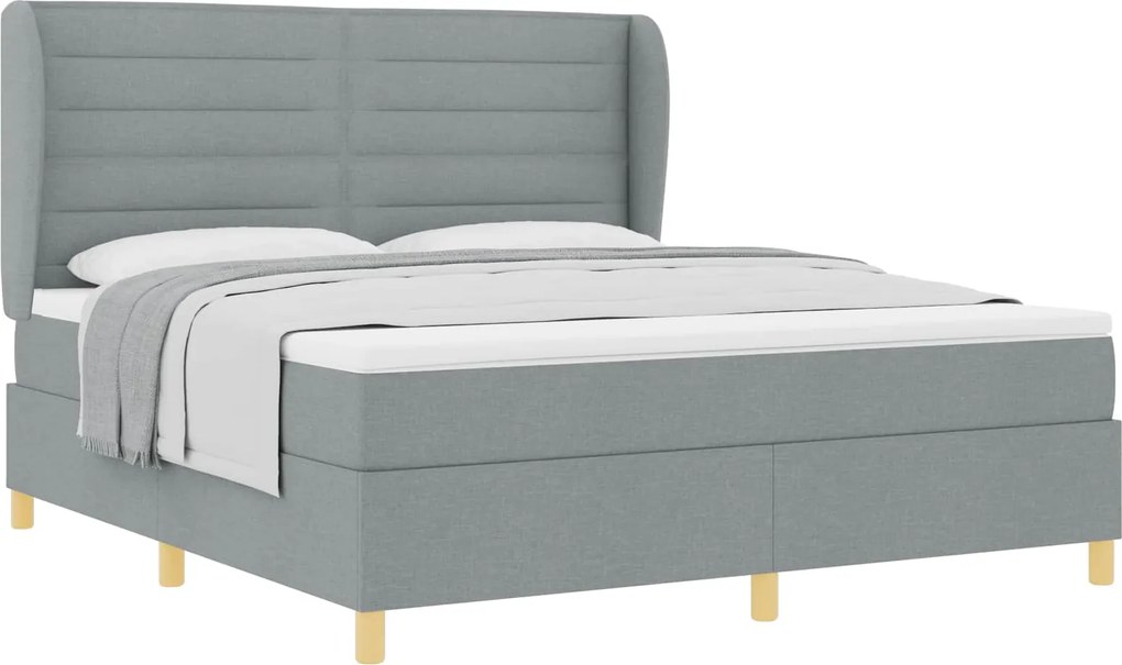 vidaXL Pat cu arcuri cu saltea Gri deschis 200 x 180 cm țesătură