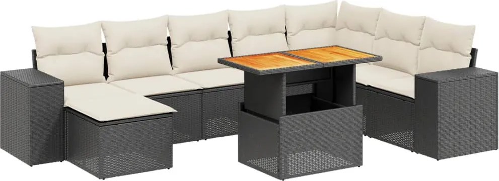 vidaXL Set mobilier de grădină cu perne, 9 piese, negru, poliratan