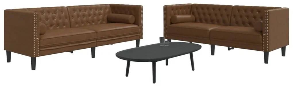 vidaXL Set canapele Chesterfield perne 2 piese maro piele întoarsă eco
