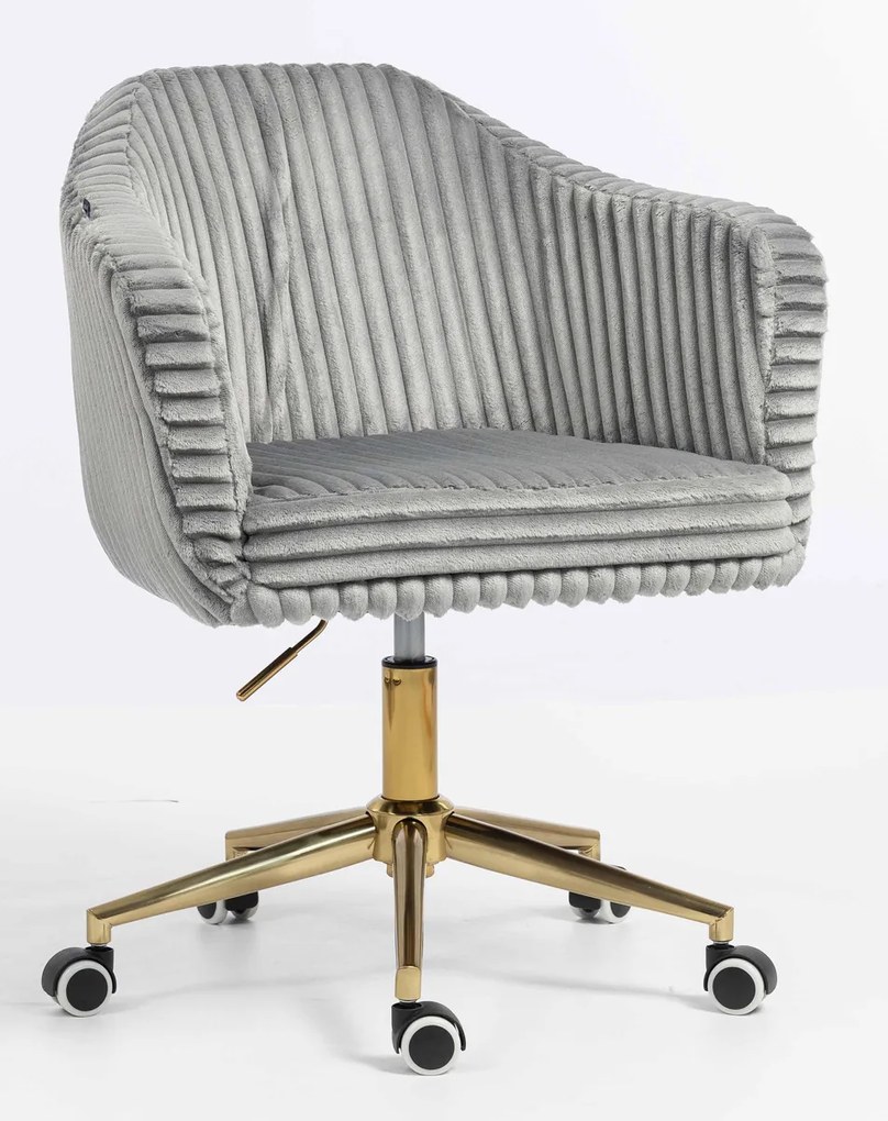 HR832K Scaun Gri Teddy Cord cu Bază Aurie