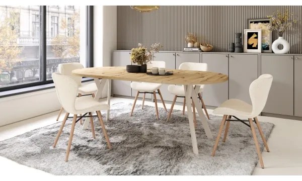 Masă de dining extensibilă ARTUR, stejar artisan/bej