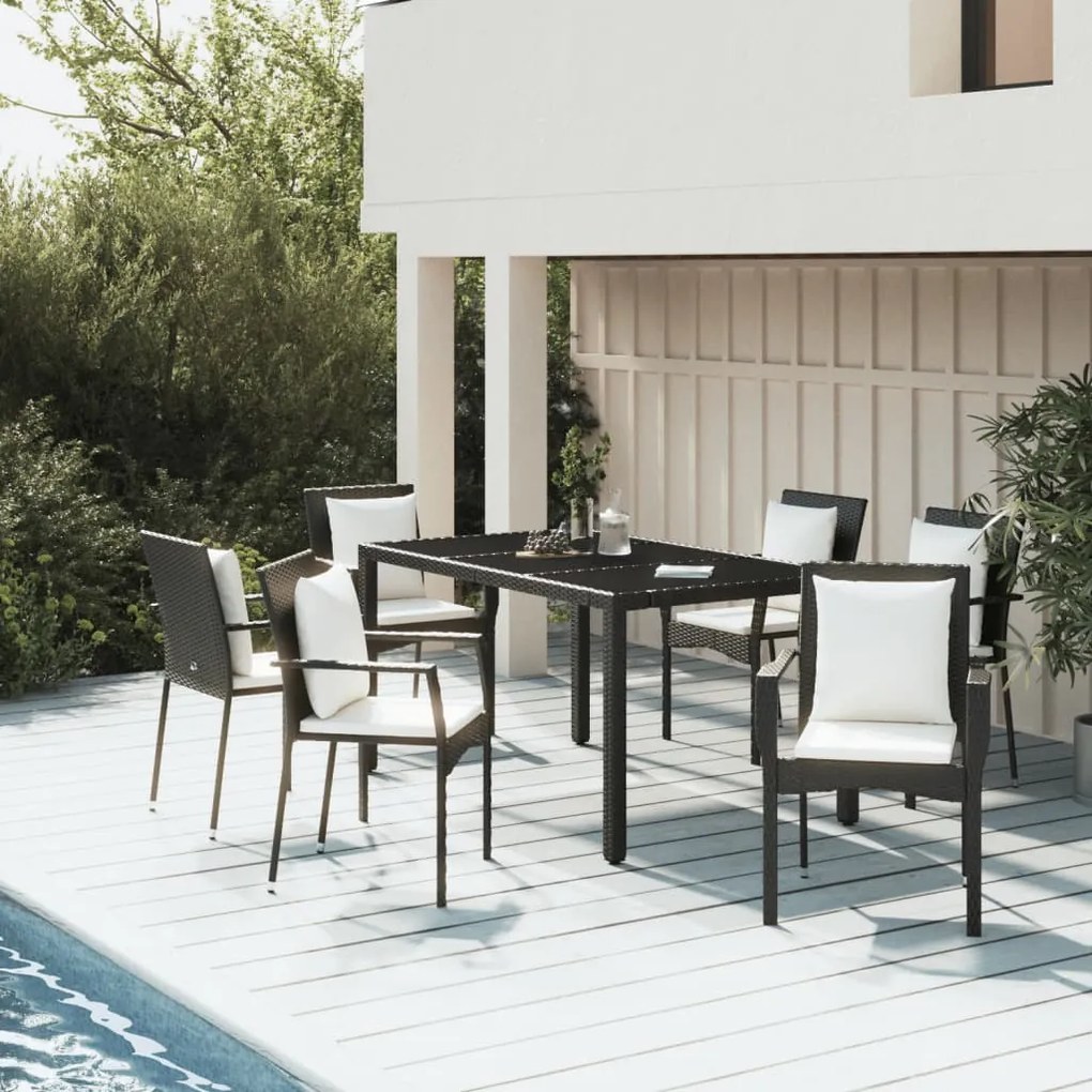 3157954 vidaXL Set mobilier de grădină cu perne, 7 piese, negru, poliratan