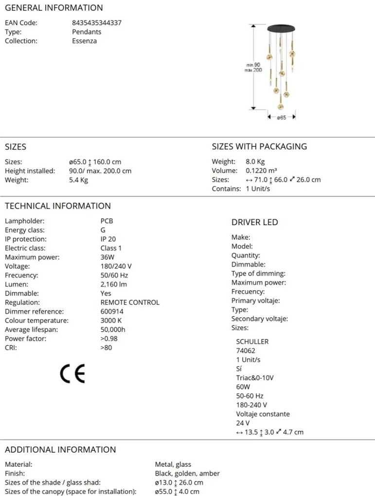 Lustra LED suspendata cu telecomanda Essenza negru, auriu