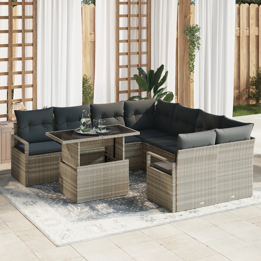 vidaXL Set de canapele pentru grădină cu pernă 9 pcs Gri deschis
