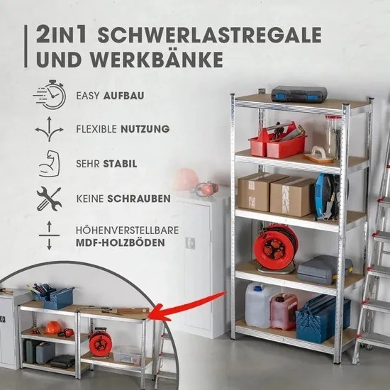 Raft metalic 180x90x40 cm, cu 5 polite din pfl, greutate mare EASYMAXX Perfect Home DS11768-L