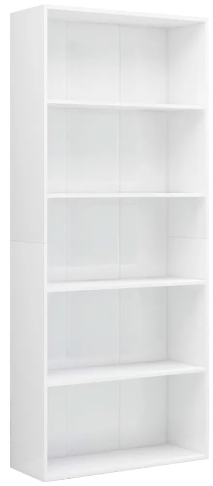 801032 vidaXL Bibliotecă cu 5 rafturi, alb extralucios, 80x30x189 cm, PAL
