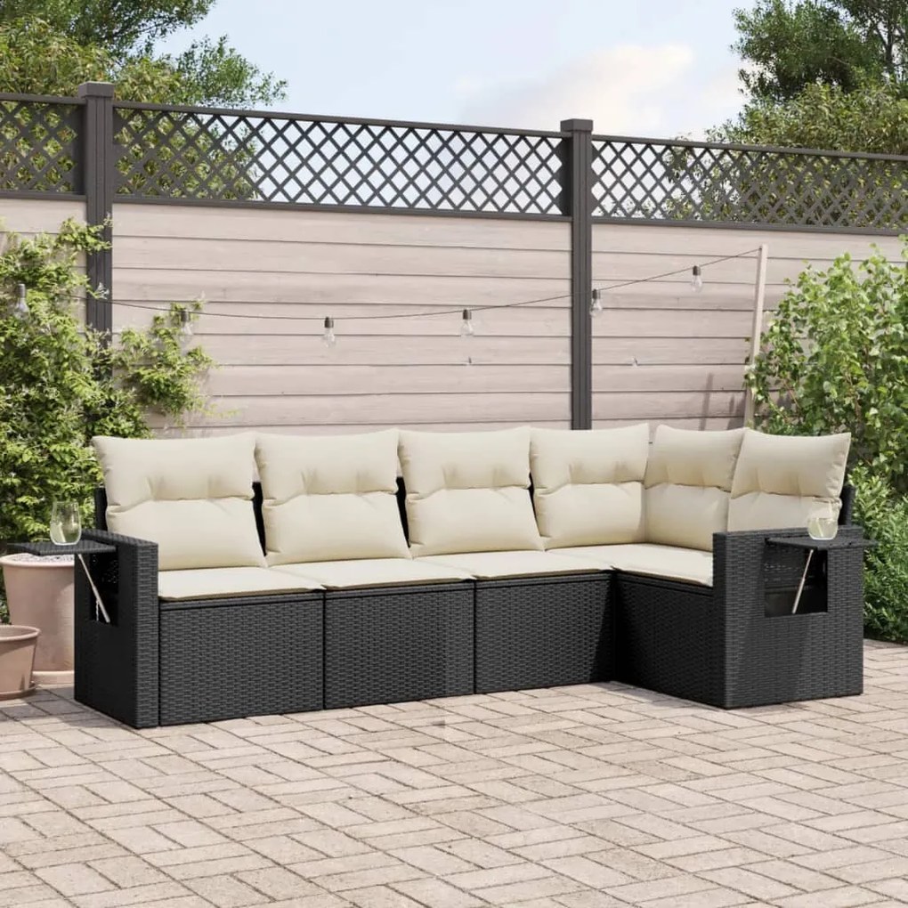 vidaXL Set mobilier de grădină cu perne, 5 piese, negru, poliratan
