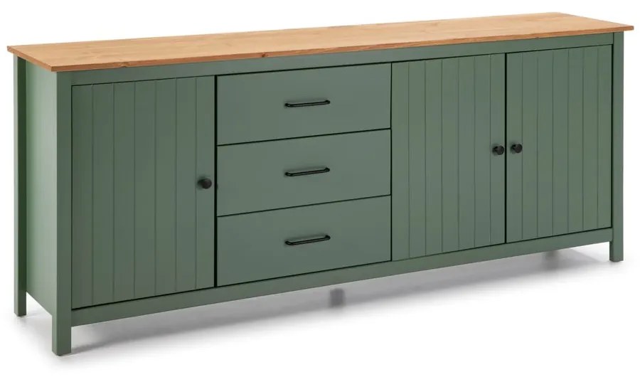 Comodă verde/în culoare naturală joasă din lemn masiv de pin 190x80 cm Miranda – Marckeric