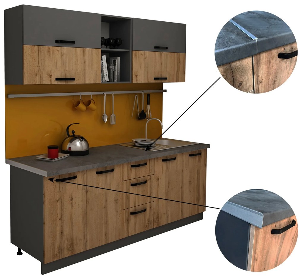 Bucatarie haaus Arizona, Antracit/Stejar Wotan, L 200 cm