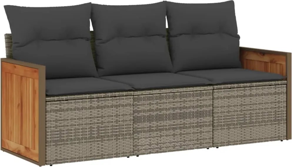 vidaXL Set canapea de grădină cu perne, 3 piese, gri, poliratan